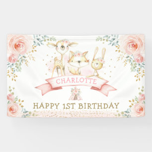 Boho Blush Floral Gold Woodland Birthday Welkom Spandoek