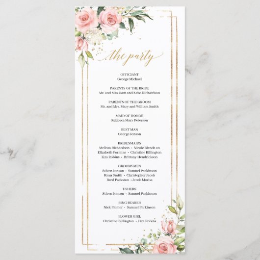 Boho Blush floral rose eucalyptus programme or (Dos)