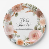 BOHO Blush Floral Waterverf Wreate Baby shower Papieren Bordje (Voorkant)
