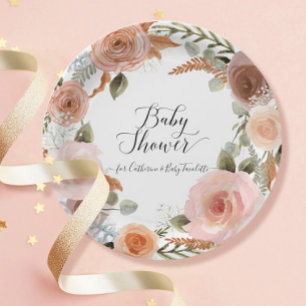 BOHO Blush Floral Waterverf Wreate Baby shower Papieren Bordje