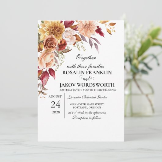 Boho Blush Floral Wedding Invitation (Debout devant)