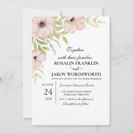 Boho Blush Floral Wedding Invitation (Devant)