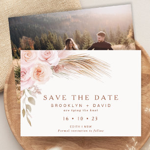 Boho Blush Floral Wedding Sla de datum Kaart