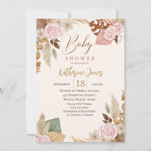 Boho Blush florale eucalyptus Baby shower Kaart (Voorkant)