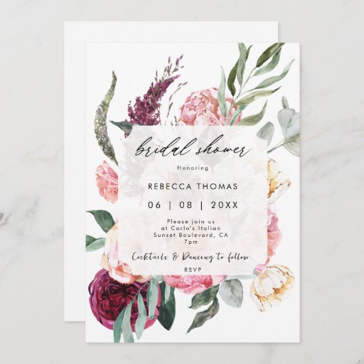 boho blush florals invitation à la douche nuptiale (Devant / Derrière)