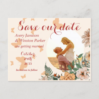 Boho Blush Foto Bloemen Buttery Save the Date Aankondigingskaart