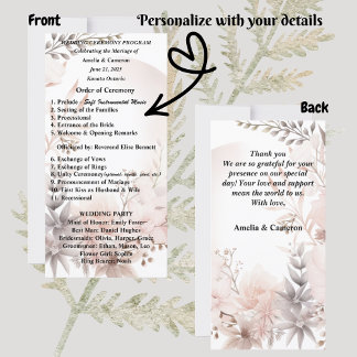 Boho Blush Gedroogd Bloemen Huwelijksprogramma