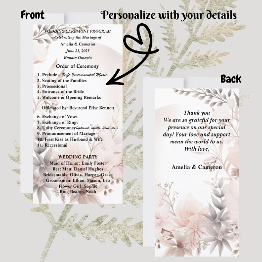 Boho Blush Gedroogd Bloemen Huwelijksprogramma