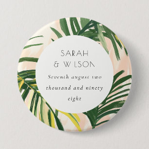 Boho Blush Green Tropical Palm Beach Wedding Ronde Button 7,6 Cm