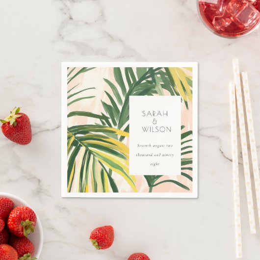 Boho Blush Green Tropical Palm Beach Wedding Servet (Insitu)