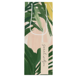 Boho Blush Green Tropical Palm Beach Wedding Wijn Cadeautas