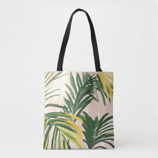 Boho Blush Green Tropical Palm Leaves Beach Draagtas (Voorkant)