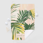 Boho Blush Green Tropical Palm Leaves Beach Golfhanddoek (Insitu)