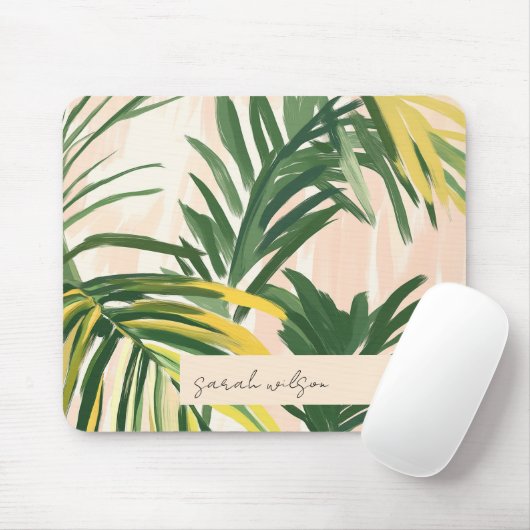 Boho Blush Green Tropical Palm Leaves Beach Muismat (Met muis)