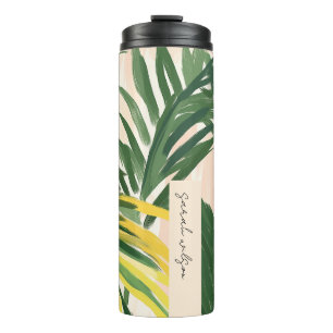 Boho Blush Green Tropical Palm Leaves Beach Thermosbeker