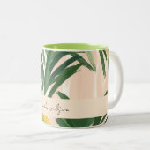 Boho Blush Green Tropical Palm Leaves Beach Tweekleurige Koffiemok (Voorkant rechts)