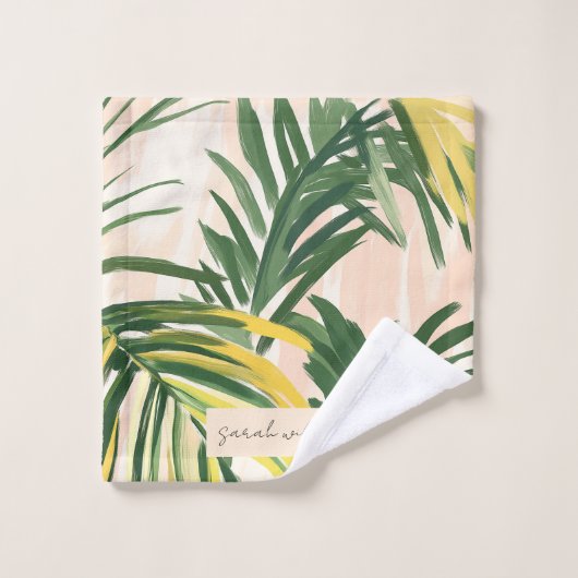 Boho Blush Green Tropical Palm Plage Feuille (Gant de toilette)