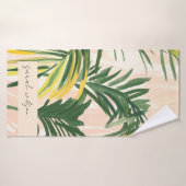 Boho Blush Green Tropical Palm Plage Feuille (Serviette de bain)