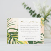 Boho Blush Green Tropical Palm Wedding Details Informatiekaartje (Staand voorkant)