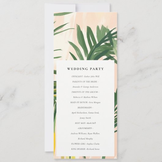 Boho Blush Green Tropical Palm Wedding Programme (Dos)