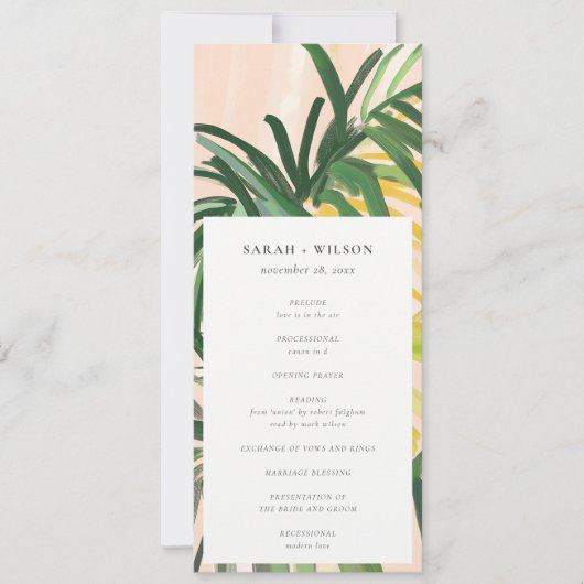 Boho Blush Green Tropical Palm Wedding Programme (Devant)