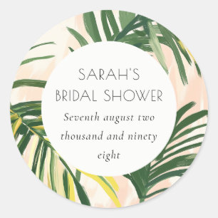 Boho Blush Groene Tropische Palm Bruiloft Ronde Sticker