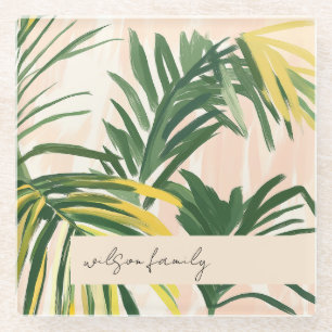 Boho Blush Groene Tropische Palmbladeren Strand Glazen Onderzetter