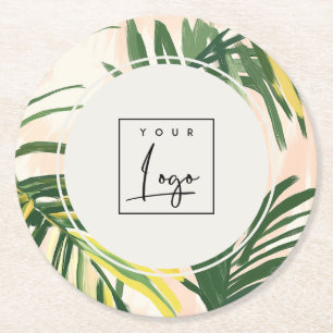 Boho Blush Groene Tropische Palmbladeren Strand Lo Ronde Kartonnen Onderzetter