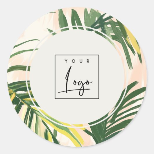 Boho Blush Groene Tropische Palmbladeren Strand Lo Ronde Sticker (Voorkant)