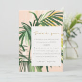 Boho Blush Groene Tropische Palmstrand Bruiloft Bedankkaart (Staand voorkant)