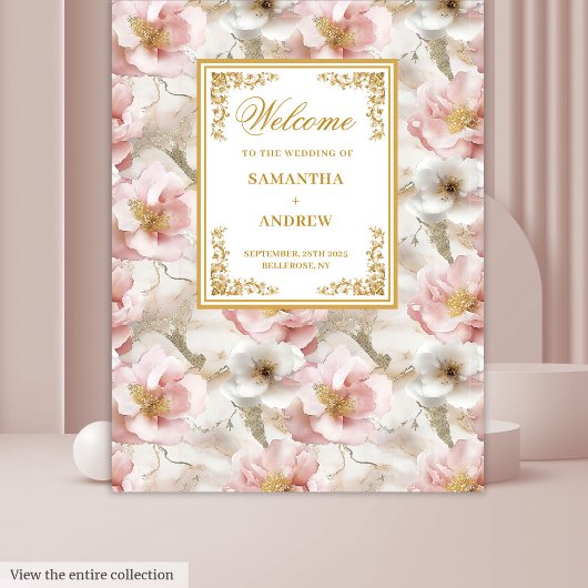 Boho Blush Ivoor Goud Bloemen Trouwbanner Wandkleed