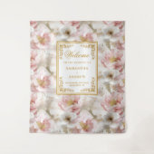 Boho Blush Ivoor Goud Bloemen Trouwbanner Wandkleed (Voorkant)