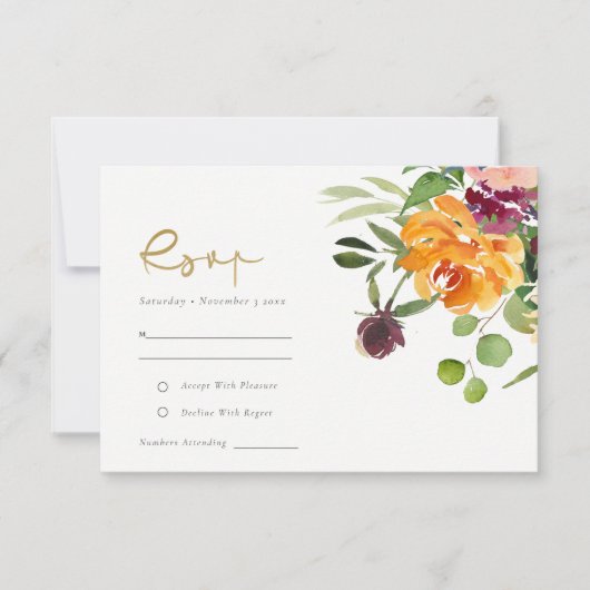 Boho Blush Jaune Orange Floral Mariage RSVP (Devant)