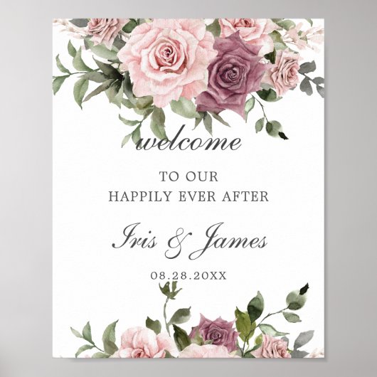 Boho Blush Kaneel Roos Bloemen Bruiloft Welkom Poster (Voorkant)
