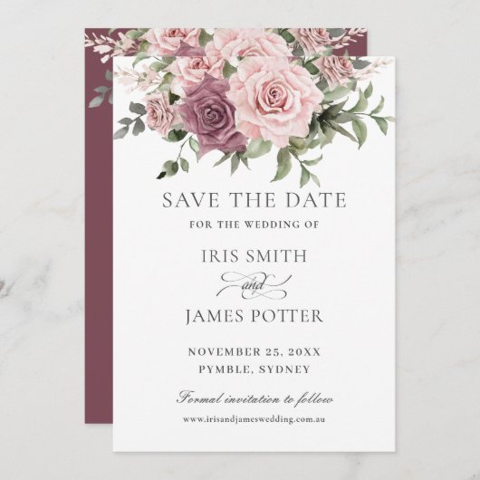 Boho Blush Kaneel Roos Bloemige Groene Huwelijk Save The Date (Voorkant / Achterkant)