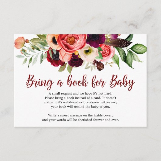 Boho Blush-maroon met een bruine vogel  Informatiekaartje (Voorkant)