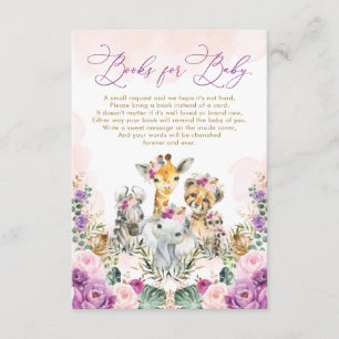 Boho Blush Paarse Oerwoud Safari Boeken voor Baby Informatiekaartje