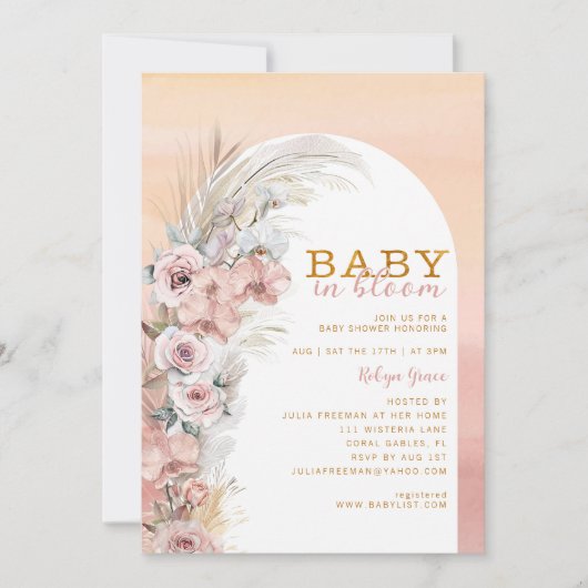 Boho Blush Pampas Baby in Bloom Invitation (Devant)