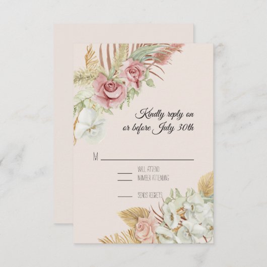 BOHO Blush Pampas Folim Palm Rose Wreath RSVP (Devant / Derrière)