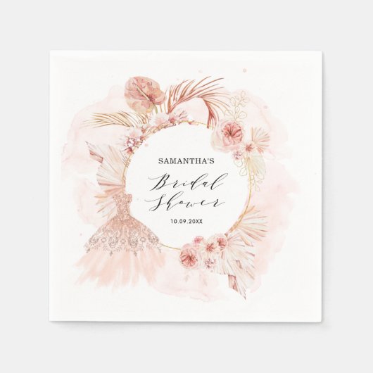 Boho Blush Pampas Glitter Dress Vrijgezellenfeest Servet (Voorkant)