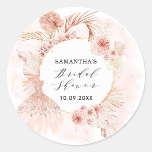 Boho Blush Pampas Glitter Jurk Bruidsdouche Ronde Sticker