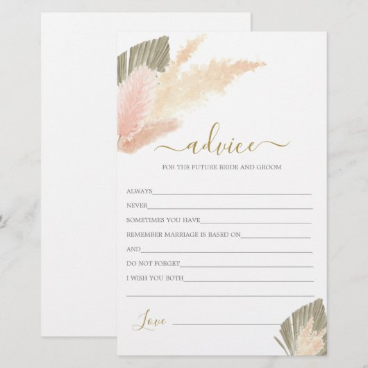 Boho Blush Pampas Grass Conseils pour la carte Mar (Devant / Derrière)