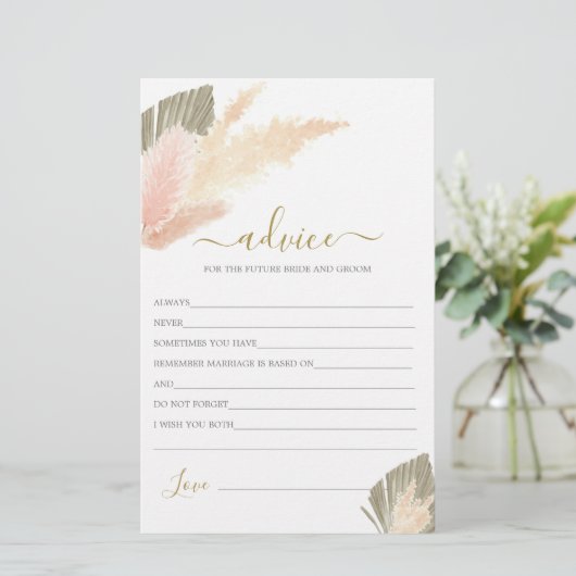 Boho Blush Pampas Grass Conseils pour la carte Mar (Debout devant)