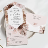 Boho Blush Pampas Grass met RSVP Weddenschap All In One Uitnodiging