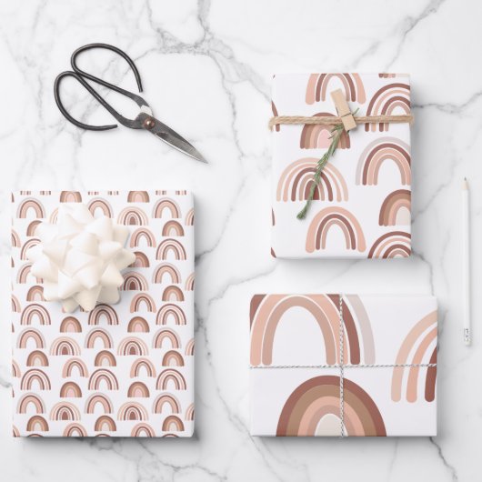 Boho Blush Pink Beige Rainbow Inpakpapier Vel (Voorkant)