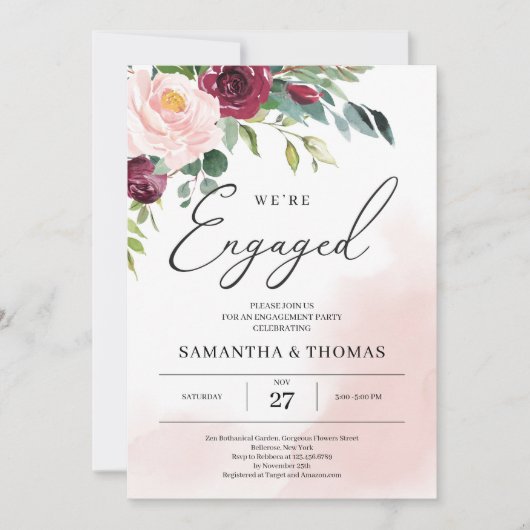 Boho blush pink burgundy floral greenery kaart (Voorkant)