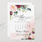 Boho blush pink burgundy kalender save the date (Voorkant / Achterkant)