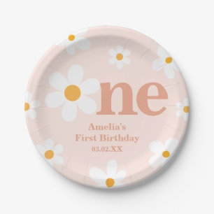 Boho Blush Pink Daisy 1e verjaardag Papieren Bordje