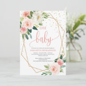 Boho Blush Pink Floral Baby shower Uitnodiging (Staand voorkant)