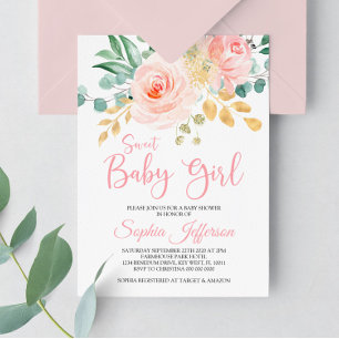 Boho Blush Pink Floral Baby shower Uitnodiging